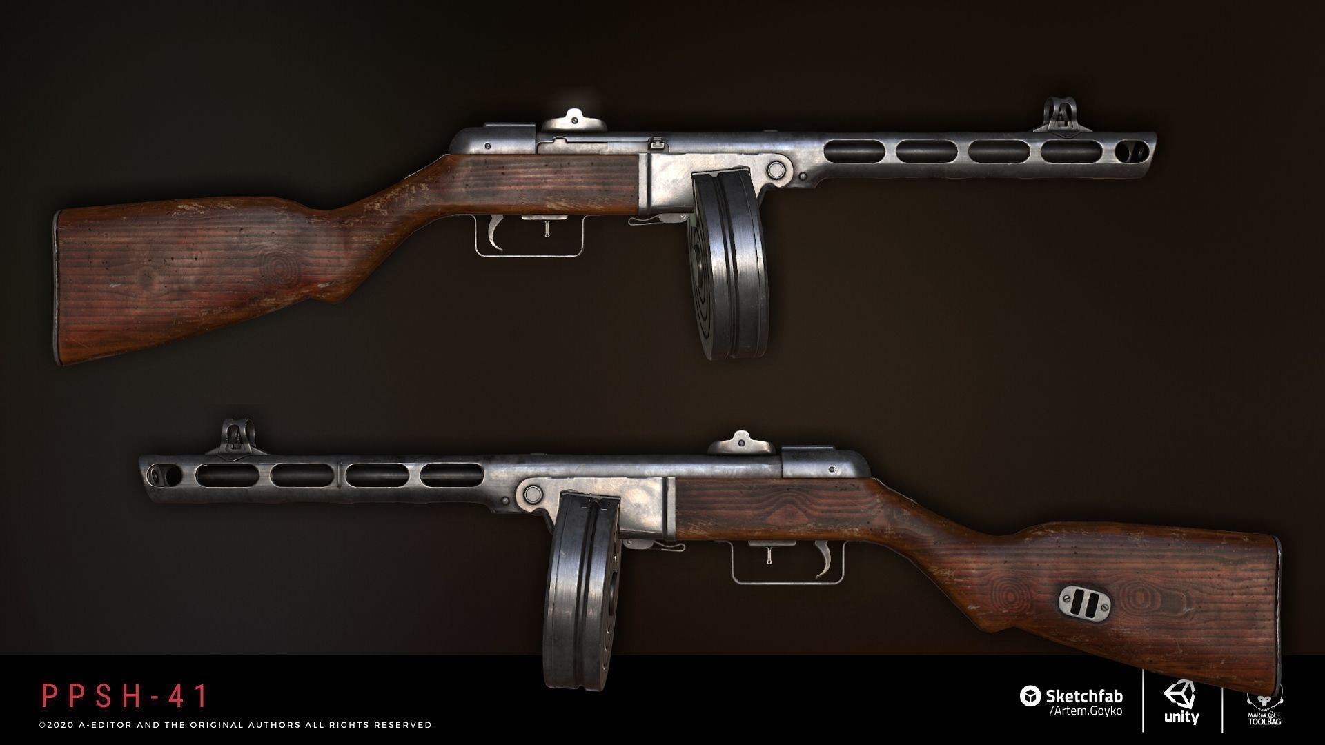 ppsh-41 submachine gun psh Low-poly 3D model_7