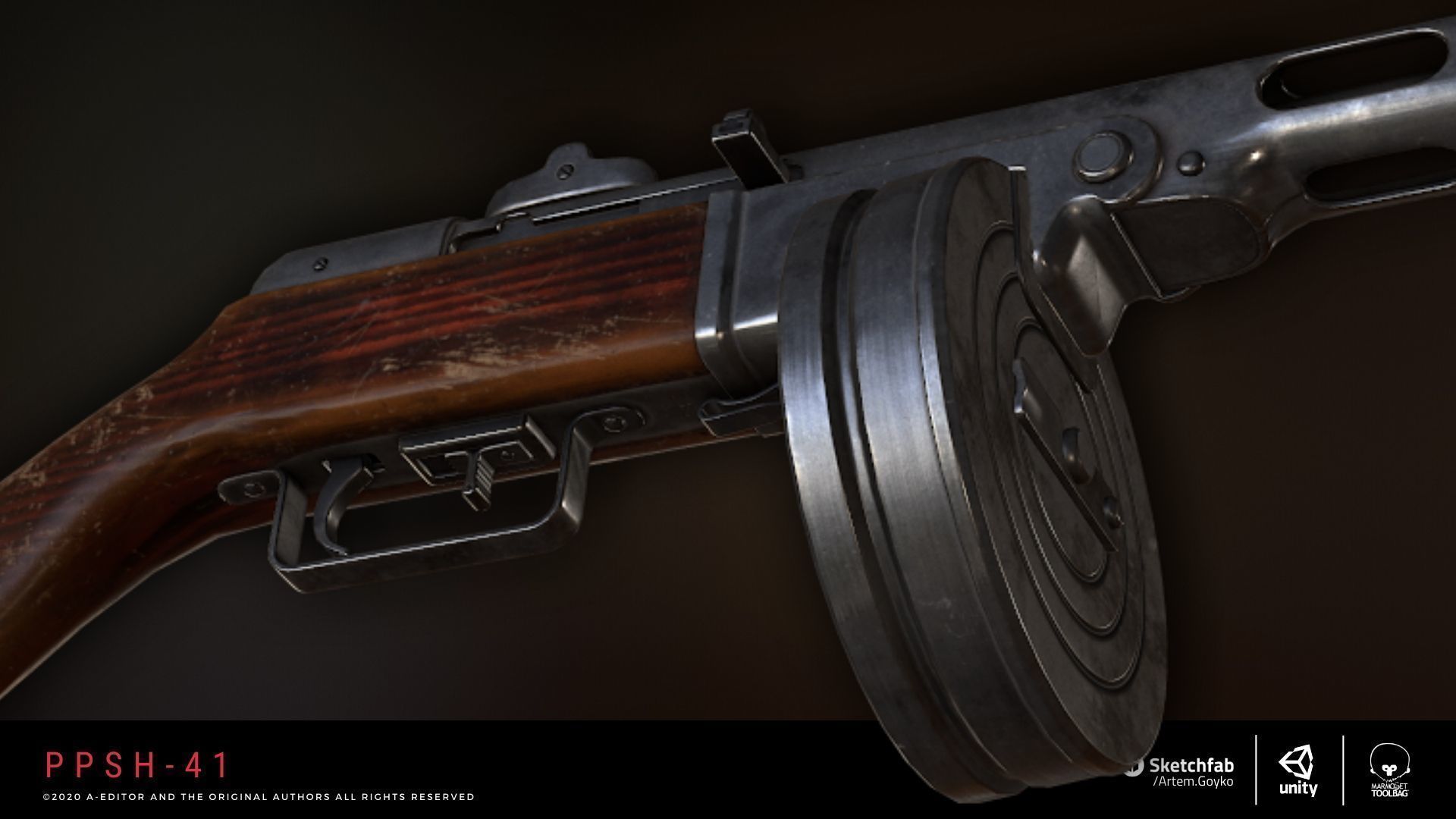 ppsh-41 submachine gun psh Low-poly 3D model_5