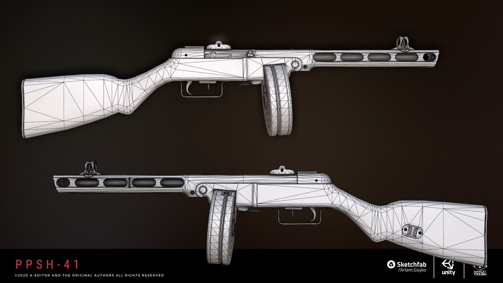 ppsh-41 submachine gun psh Low-poly 3D model_8