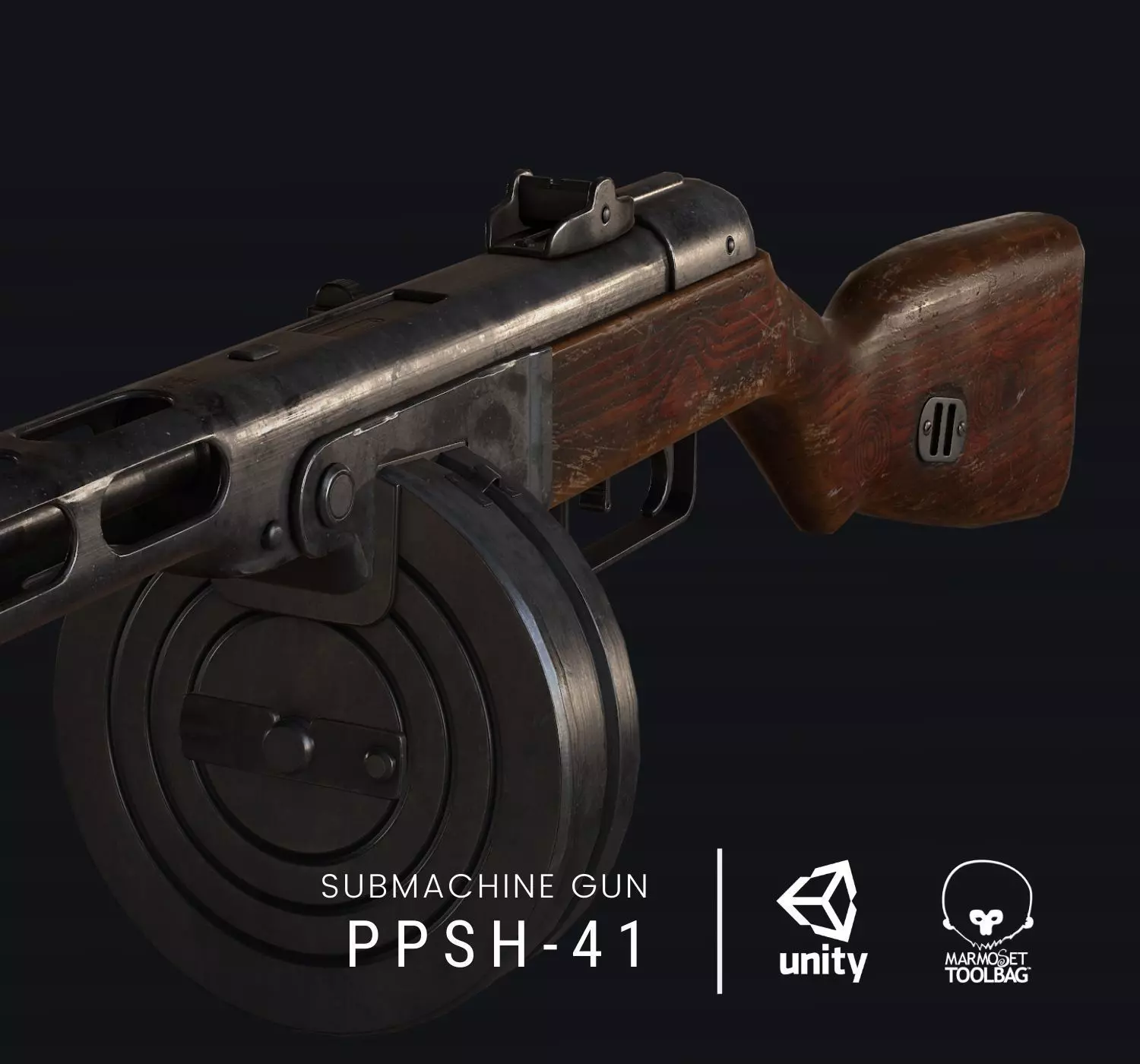 ppsh-41 submachine gun psh Low-poly 3D model_0