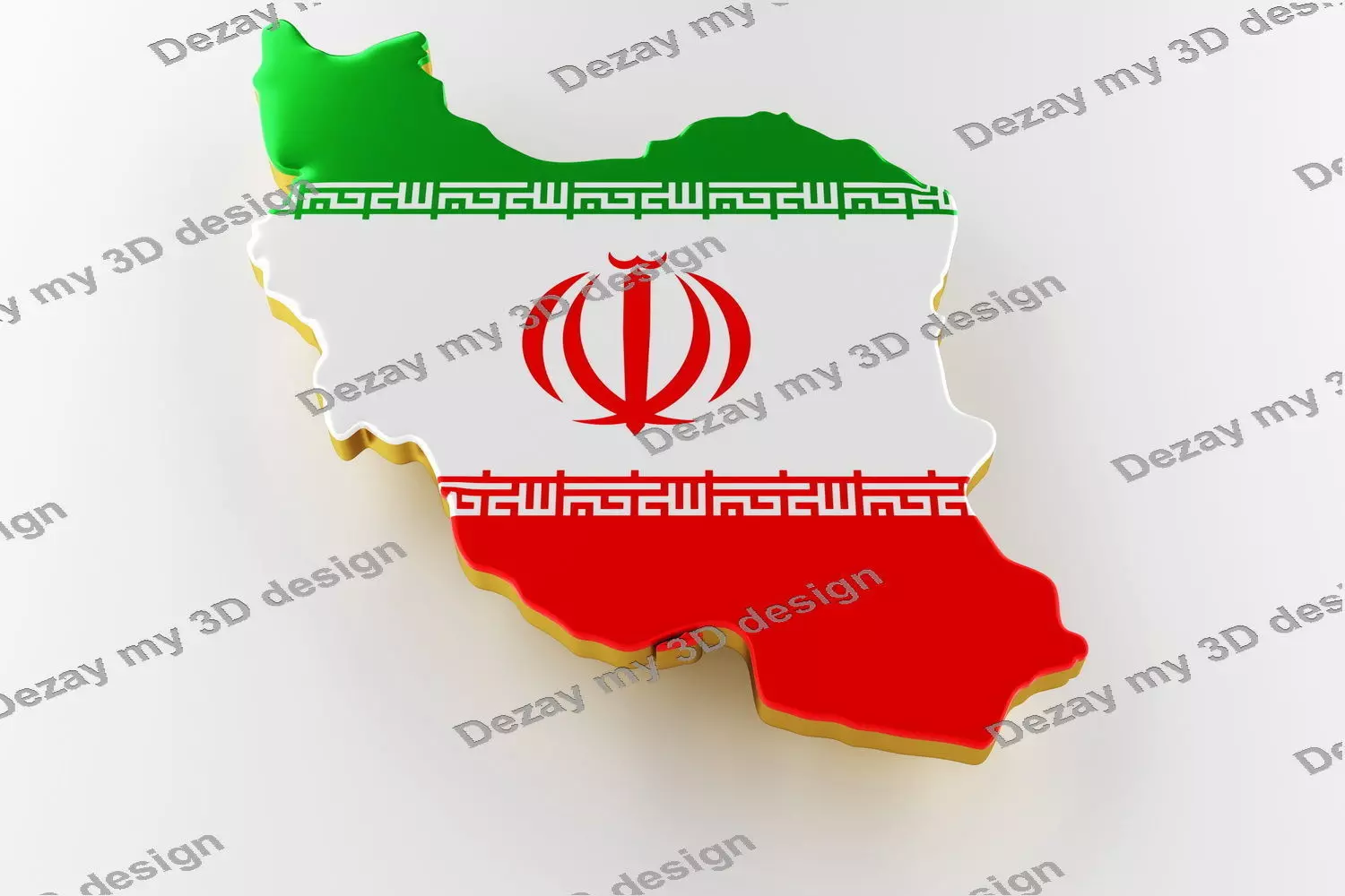 Map of Iran land border with flag 3D model_0