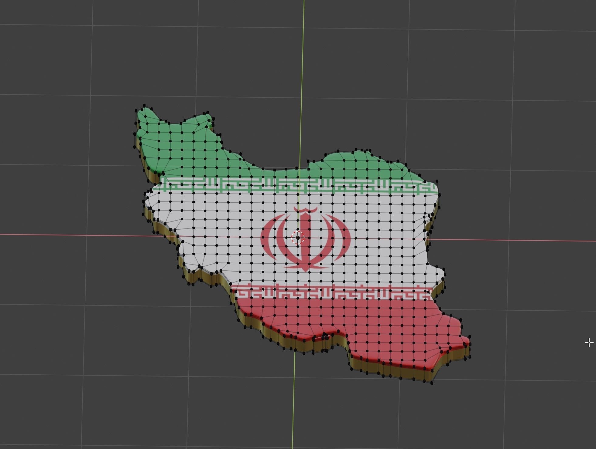 Map of Iran land border with flag 3D model_1