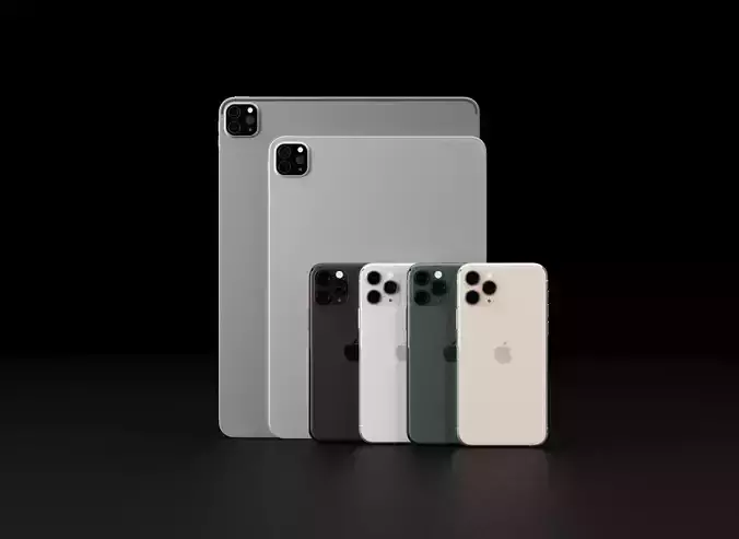 Apple iPhone 11 Pro and iPad Pro 2020 In All Official Colors 3D Model Collection