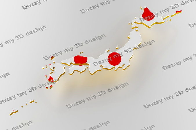 Map of Japan land border with flag 3D model