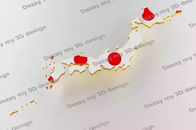 Map of Japan land border with flag
