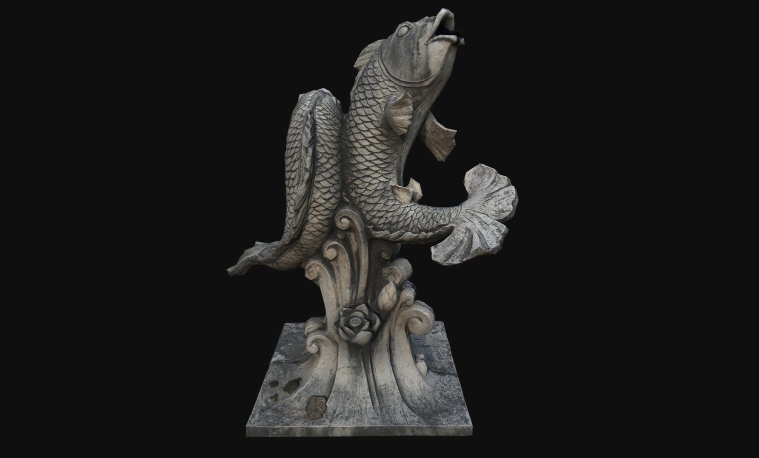Fountain statue of fish Low-poly 3D model_1