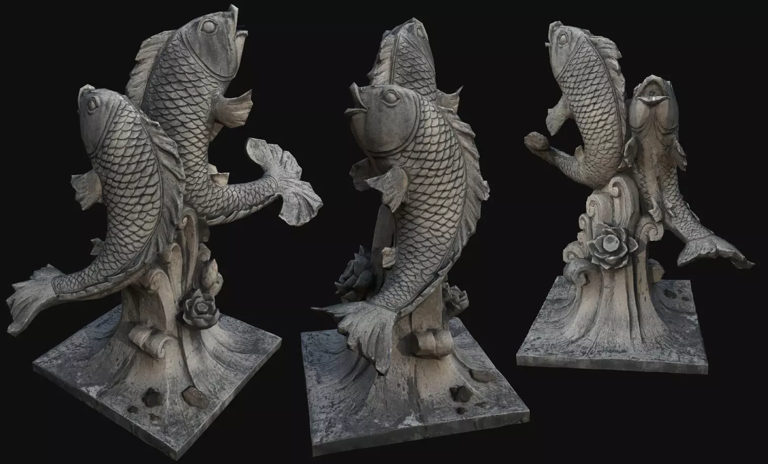 Fountain statue of fish Low-poly 3D model_0