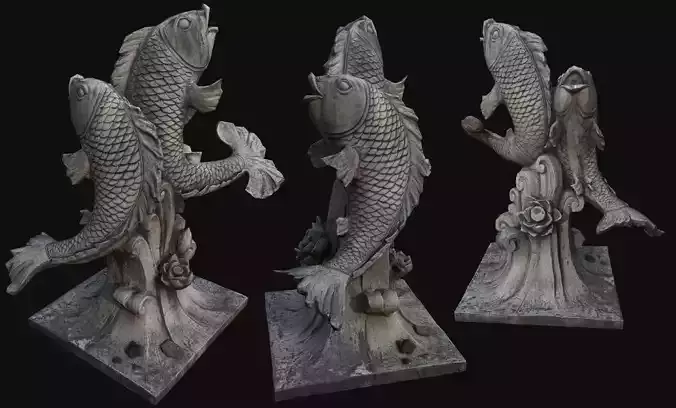 Fountain statue of fish Low-poly 3D model