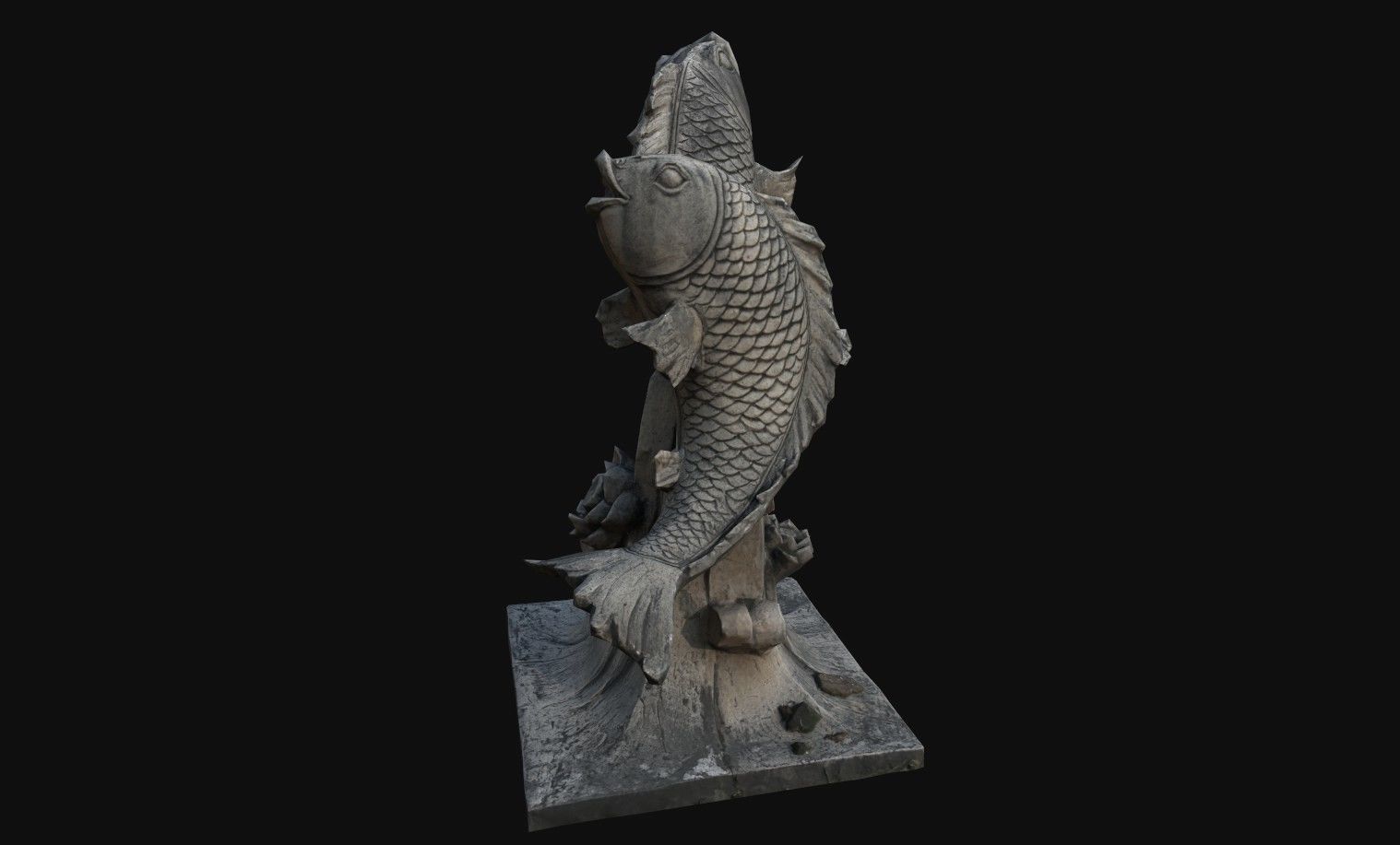 Fountain statue of fish Low-poly 3D model_4