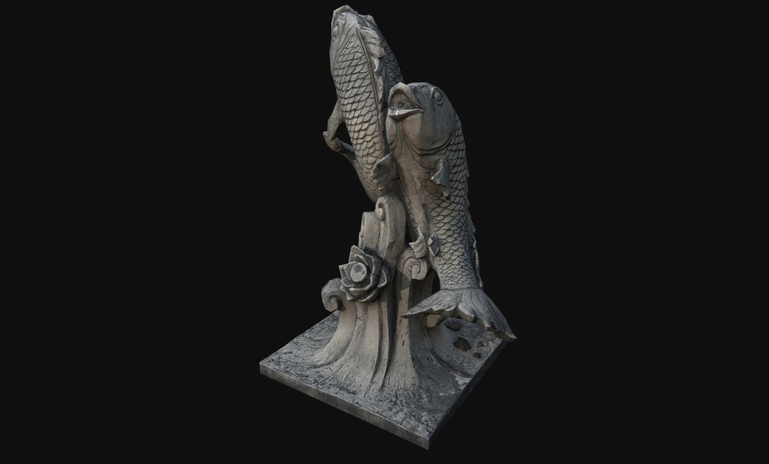 Fountain statue of fish Low-poly 3D model_5