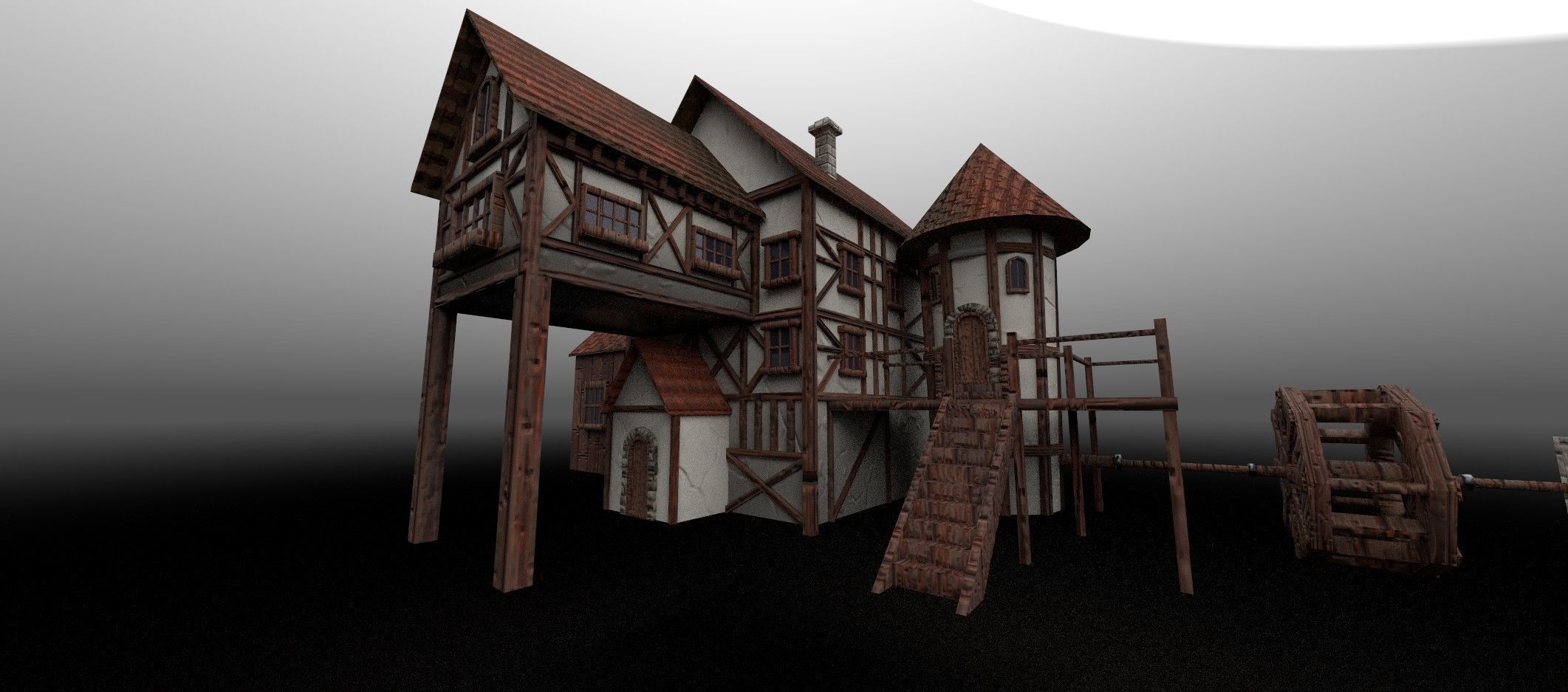 Stylised Water Mill  Low-poly 3D model_1