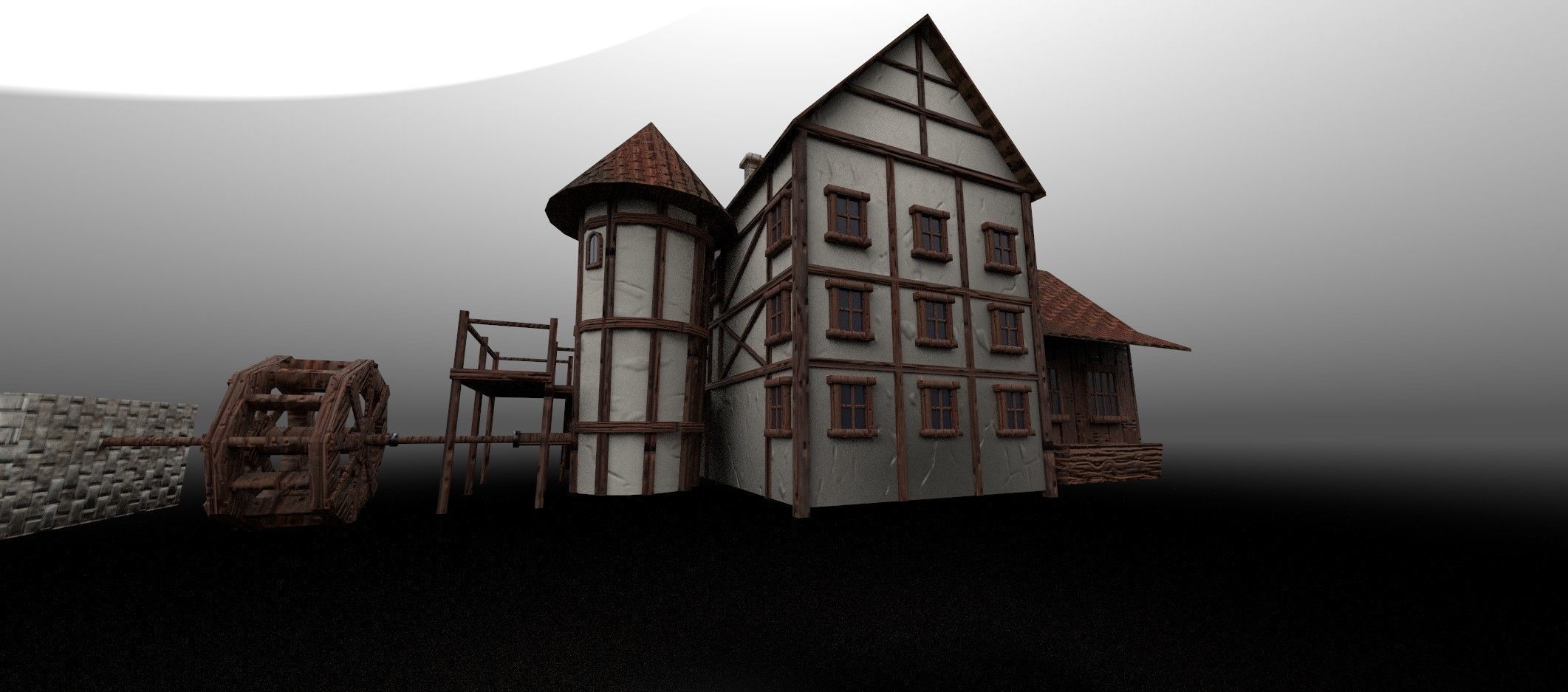 Stylised Water Mill  Low-poly 3D model_4