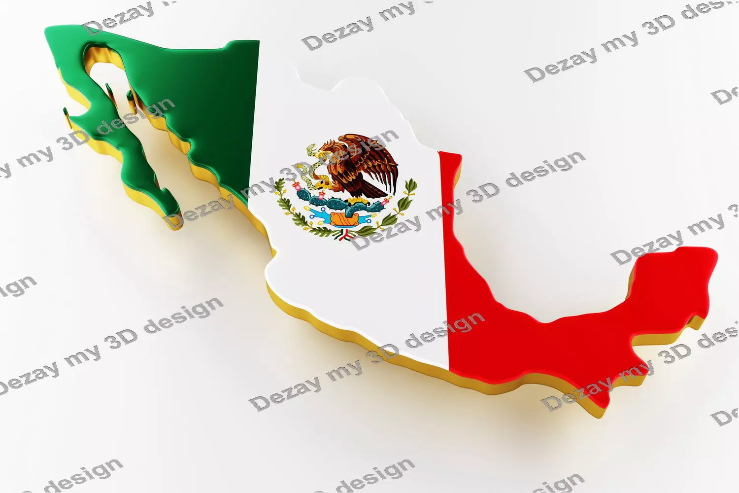 Map of Mexico land border with flag 3D model