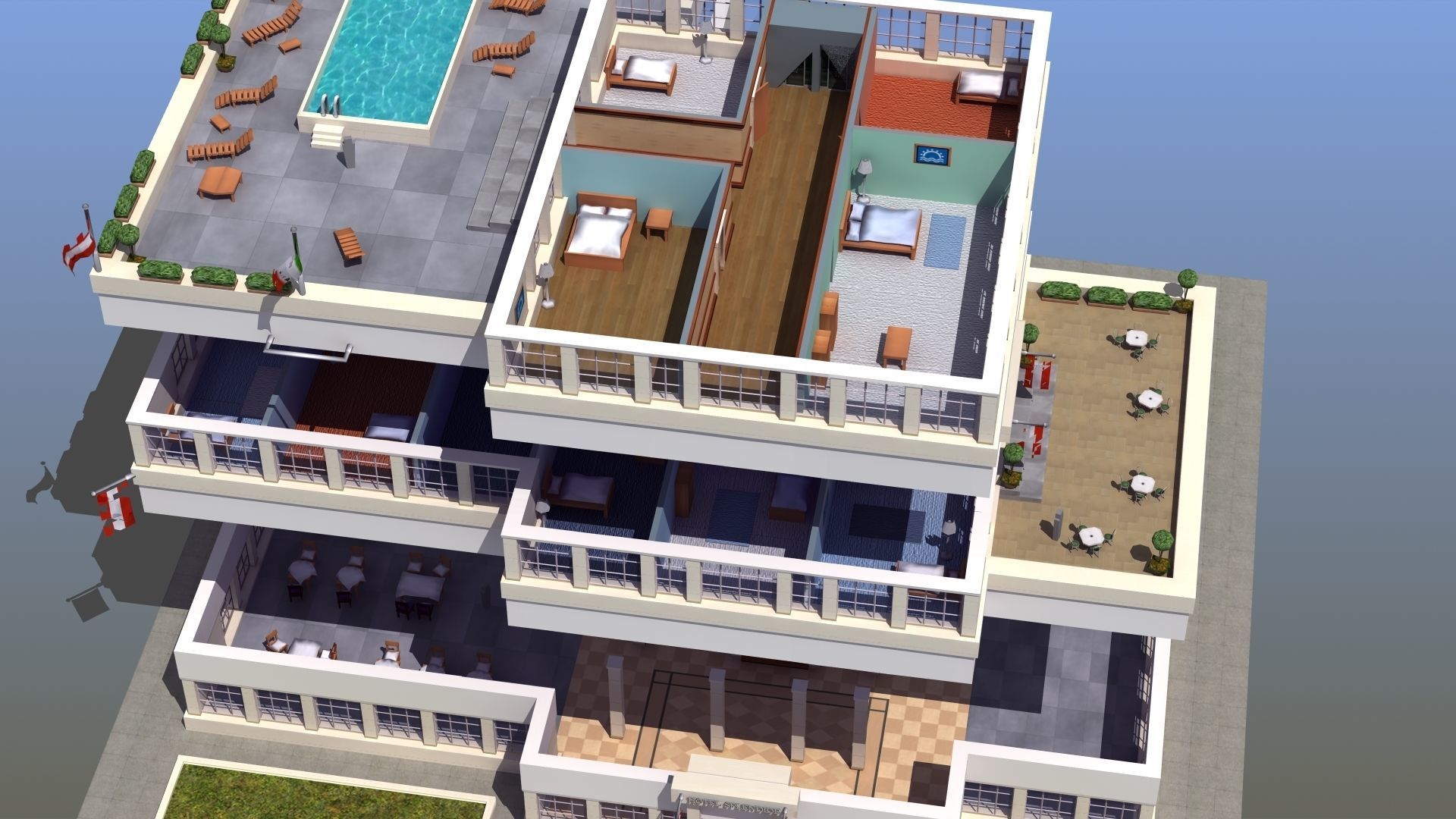 Hotel Full Interior Low-poly 3D model_22