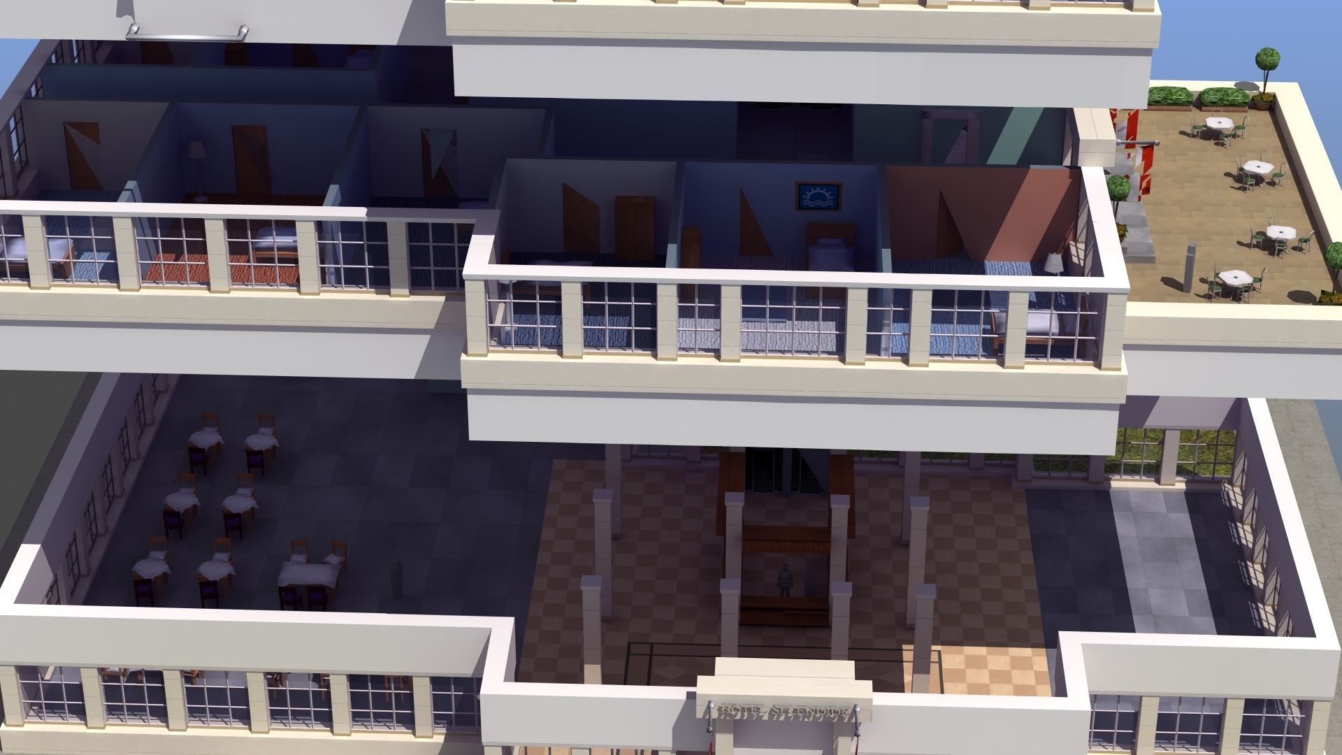 Hotel Full Interior Low-poly 3D model_32