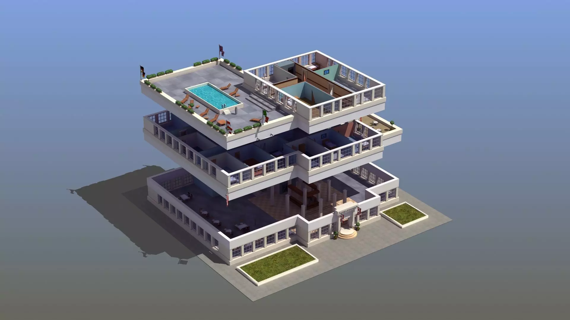 Hotel Full Interior Low-poly 3D model_0