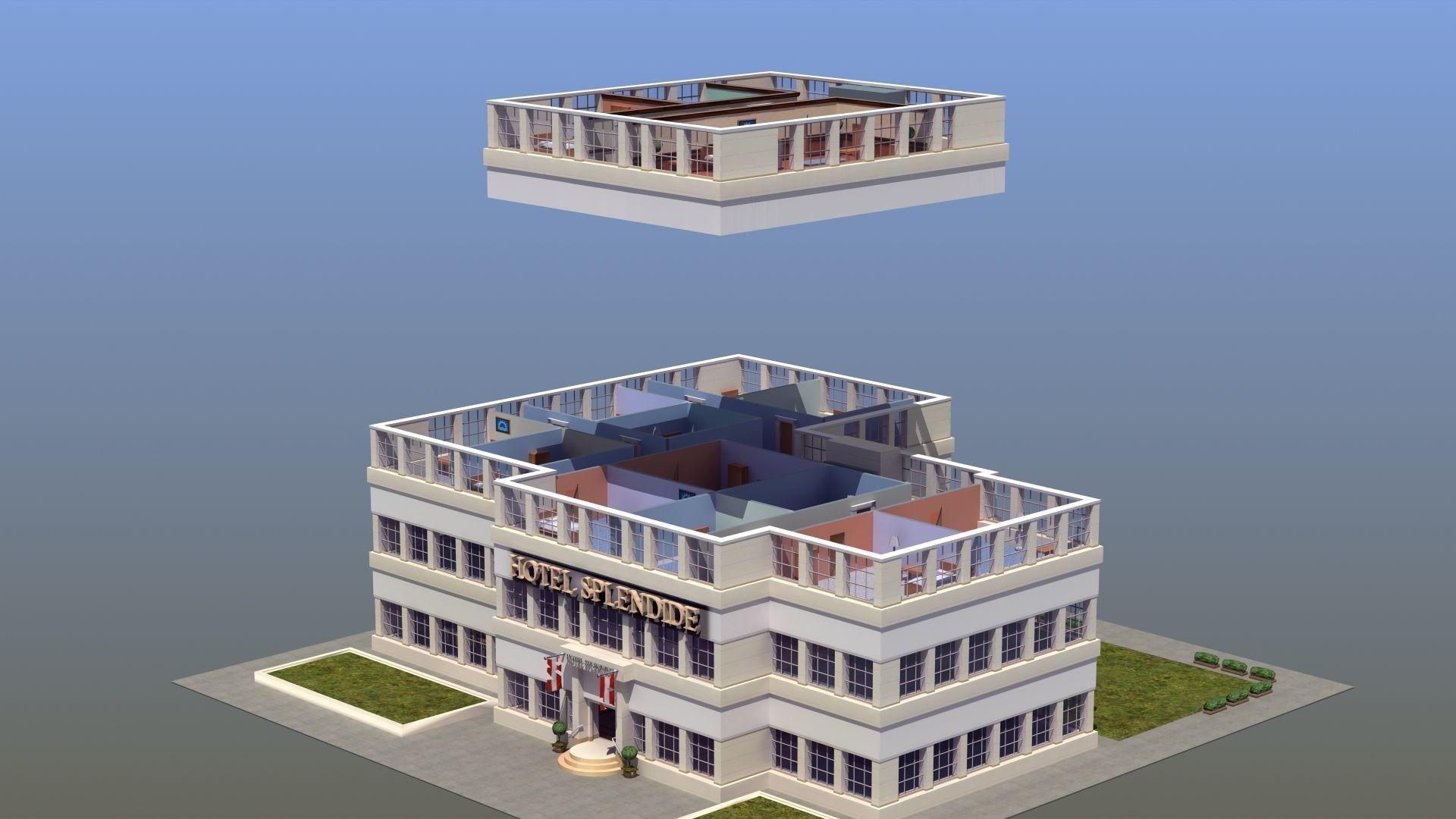Hotel Full Interior Low-poly 3D model_76