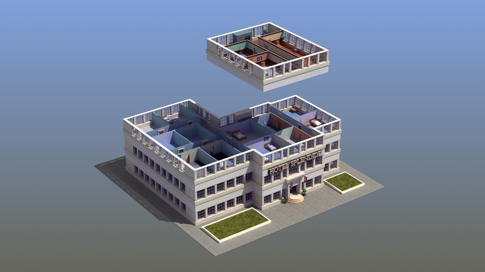 Hotel Full Interior Low-poly 3D model_72