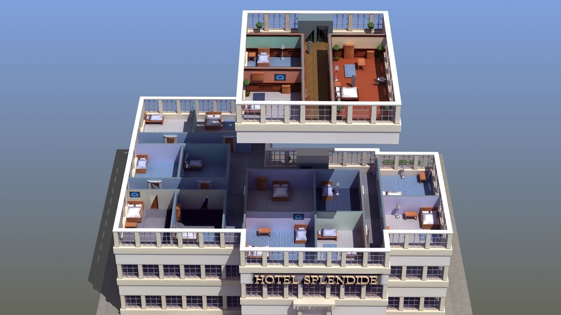 Hotel Full Interior Low-poly 3D model_6