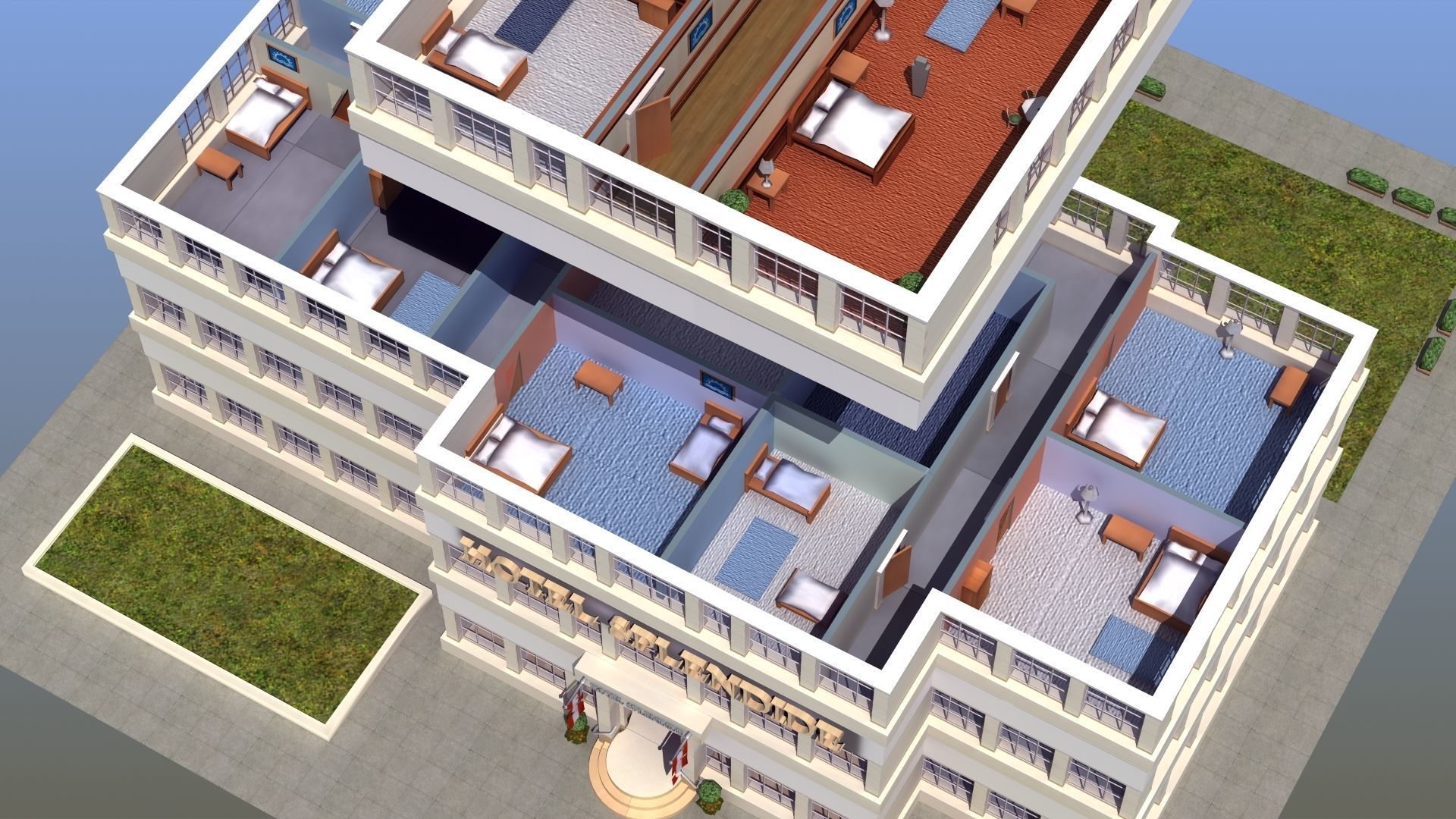 Hotel Full Interior Low-poly 3D model_12