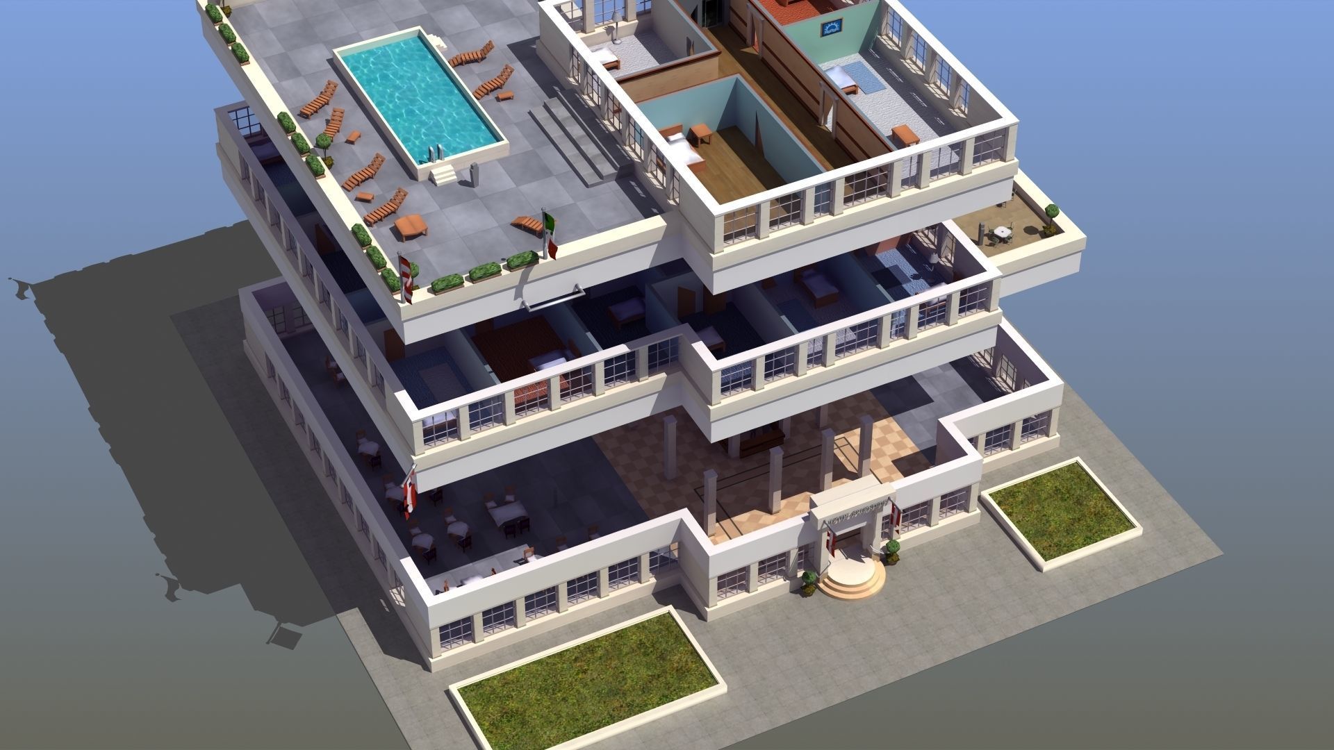 Hotel Full Interior Low-poly 3D model_8