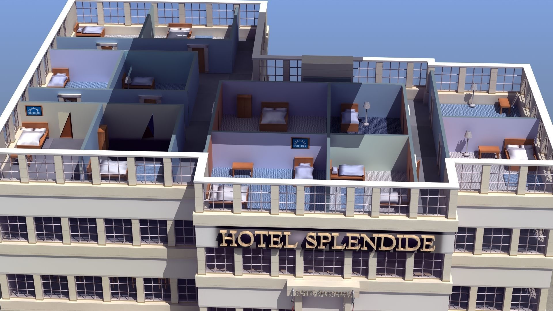 Hotel Full Interior Low-poly 3D model_7