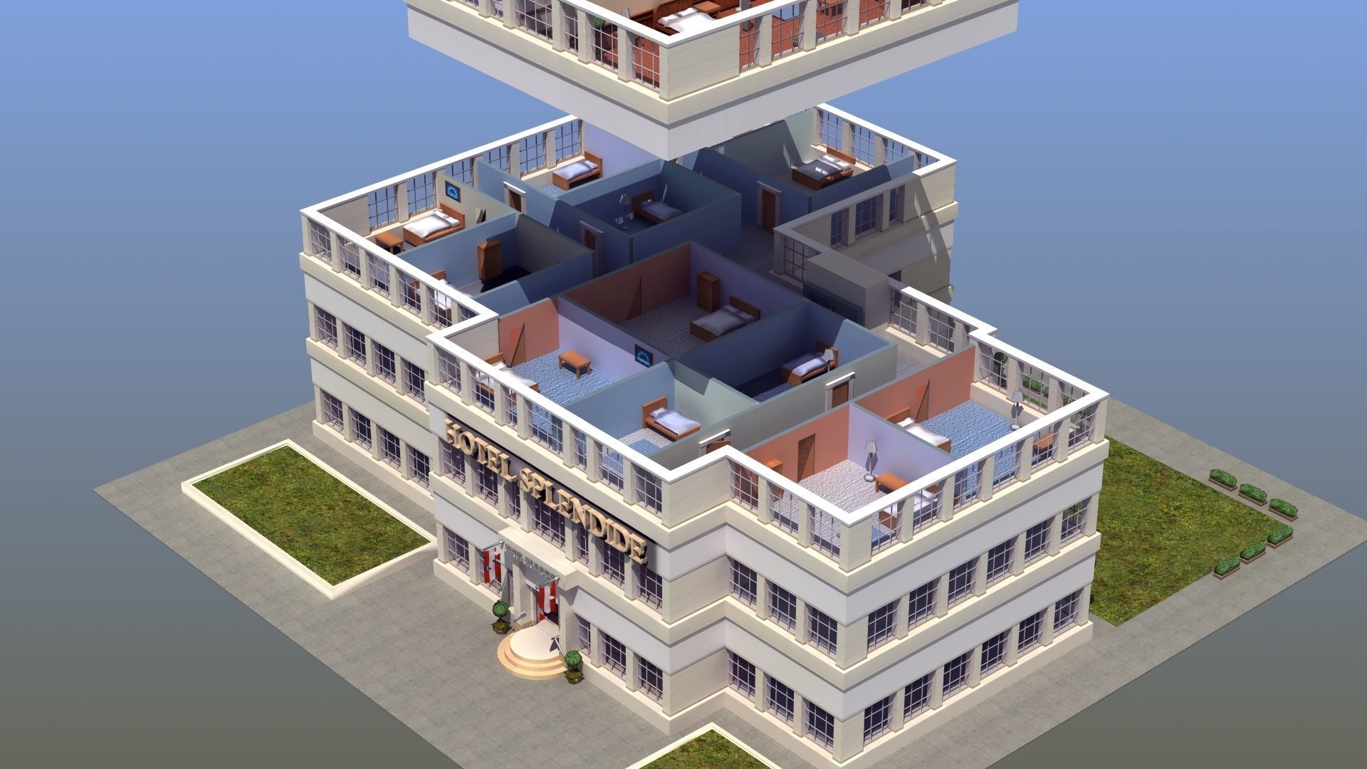 Hotel Full Interior Low-poly 3D model_75