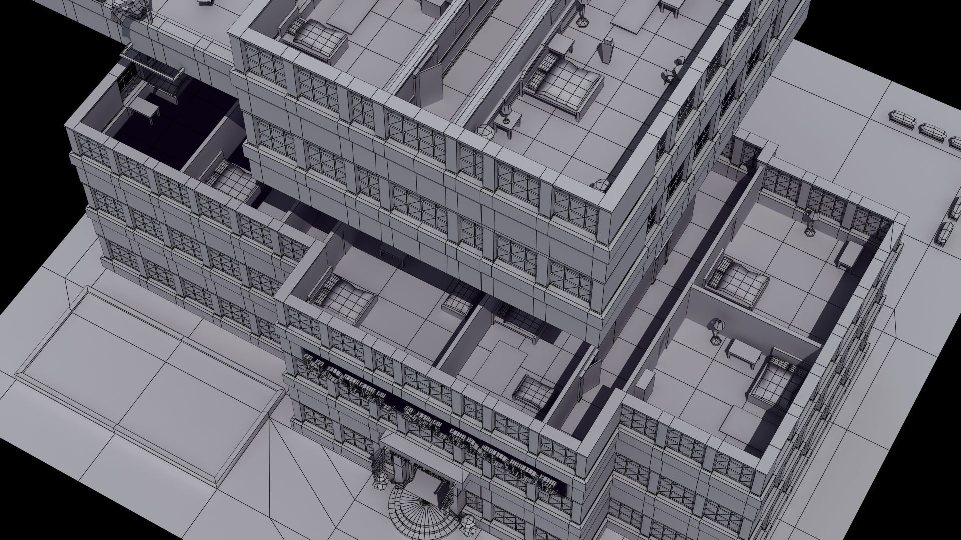 Hotel Full Interior Low-poly 3D model_45