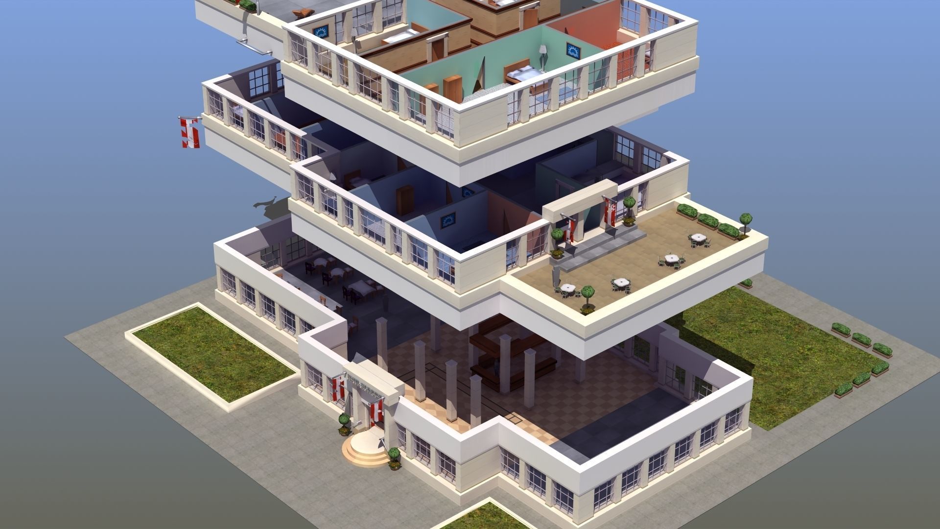 Hotel Full Interior Low-poly 3D model_18