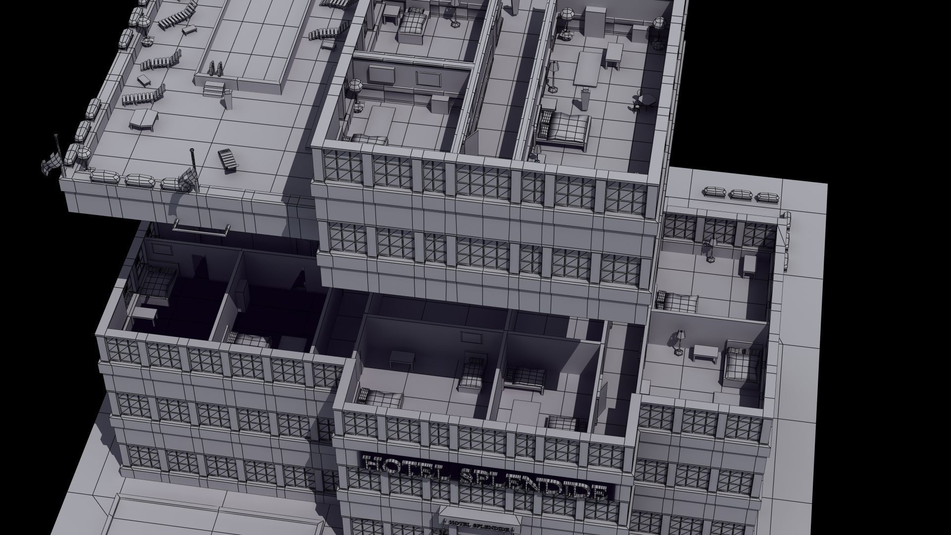 Hotel Full Interior Low-poly 3D model_46