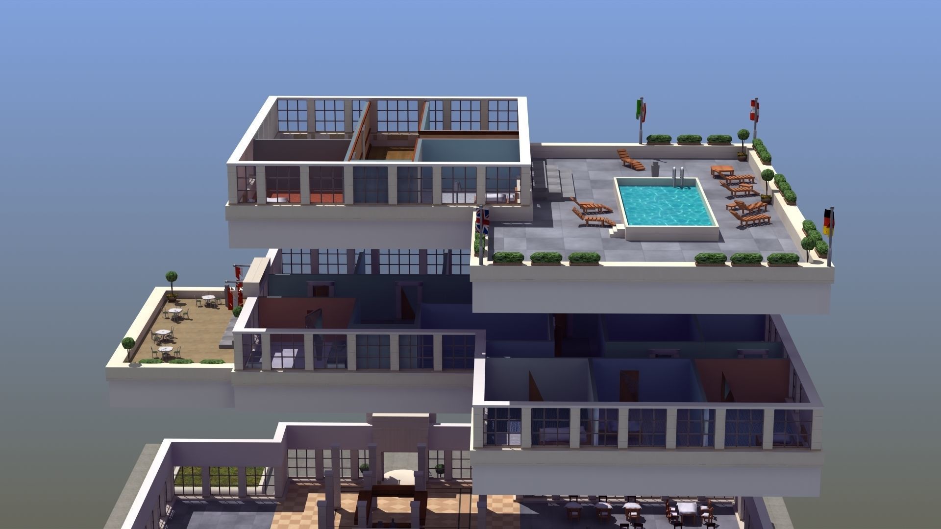 Hotel Full Interior Low-poly 3D model_9