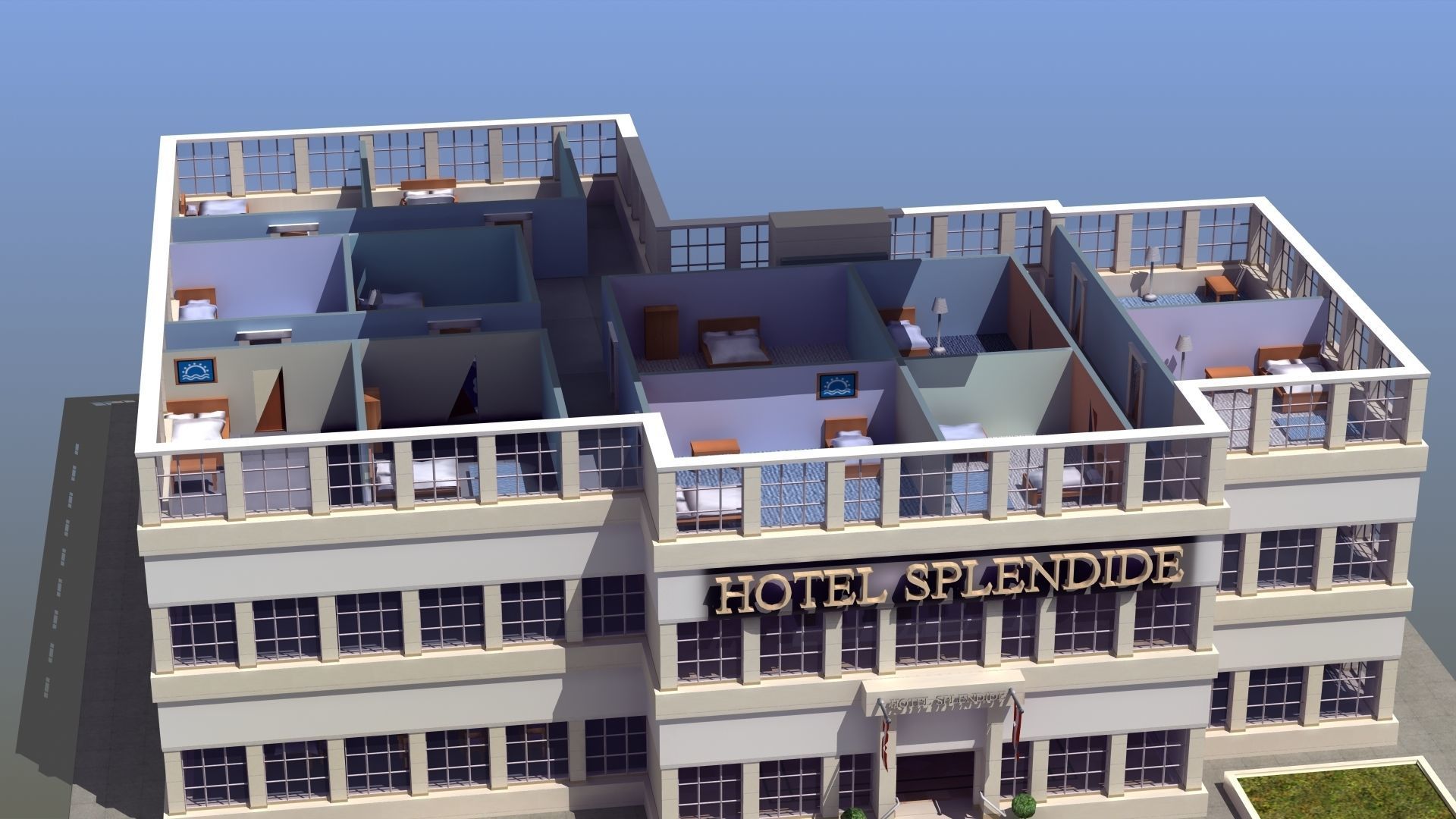 Hotel Full Interior Low-poly 3D model_3
