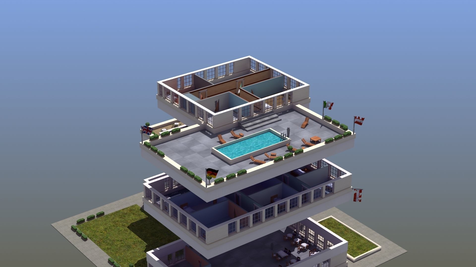 Hotel Full Interior Low-poly 3D model_24