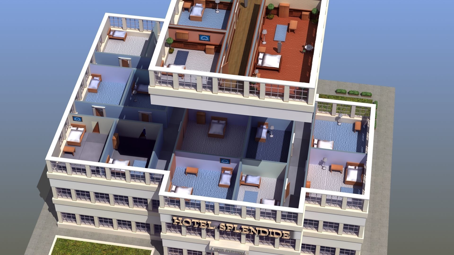 Hotel Full Interior Low-poly 3D model_4