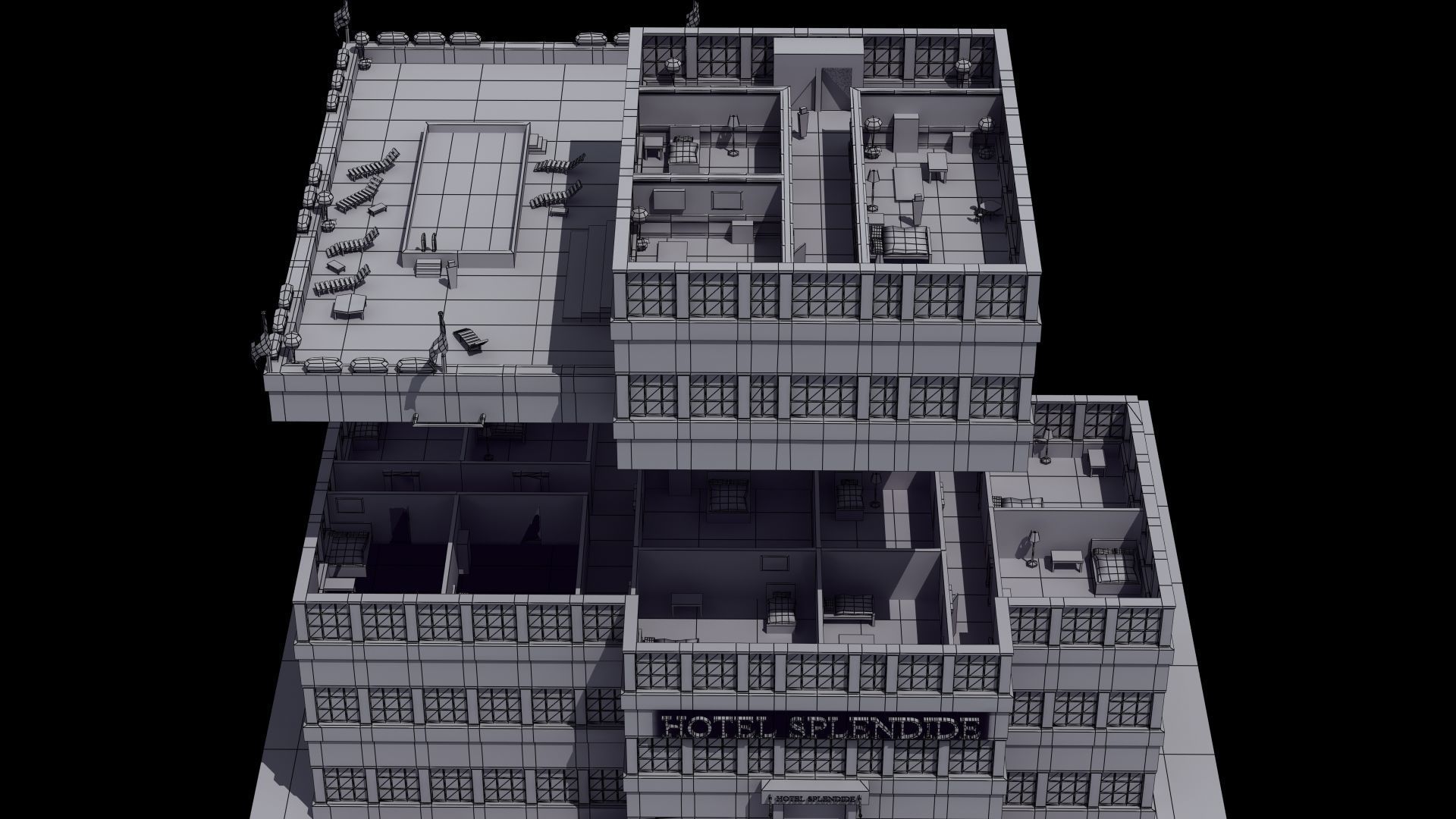 Hotel Full Interior Low-poly 3D model_47