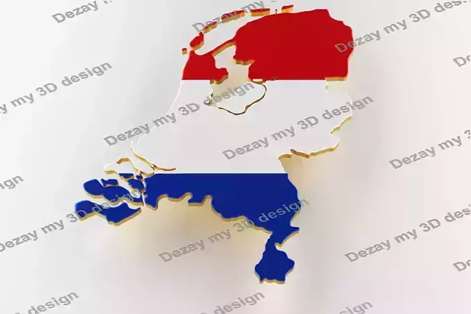 Map of Netherlands land border with flag