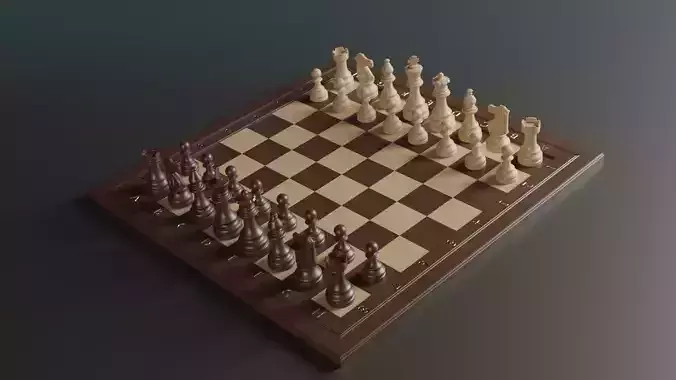 Wooden Chessboard Classic 3D model