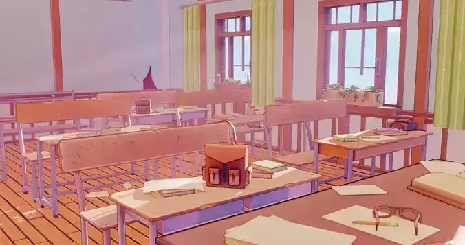 LowPoly Stylized Classroom Free low-poly 3D model