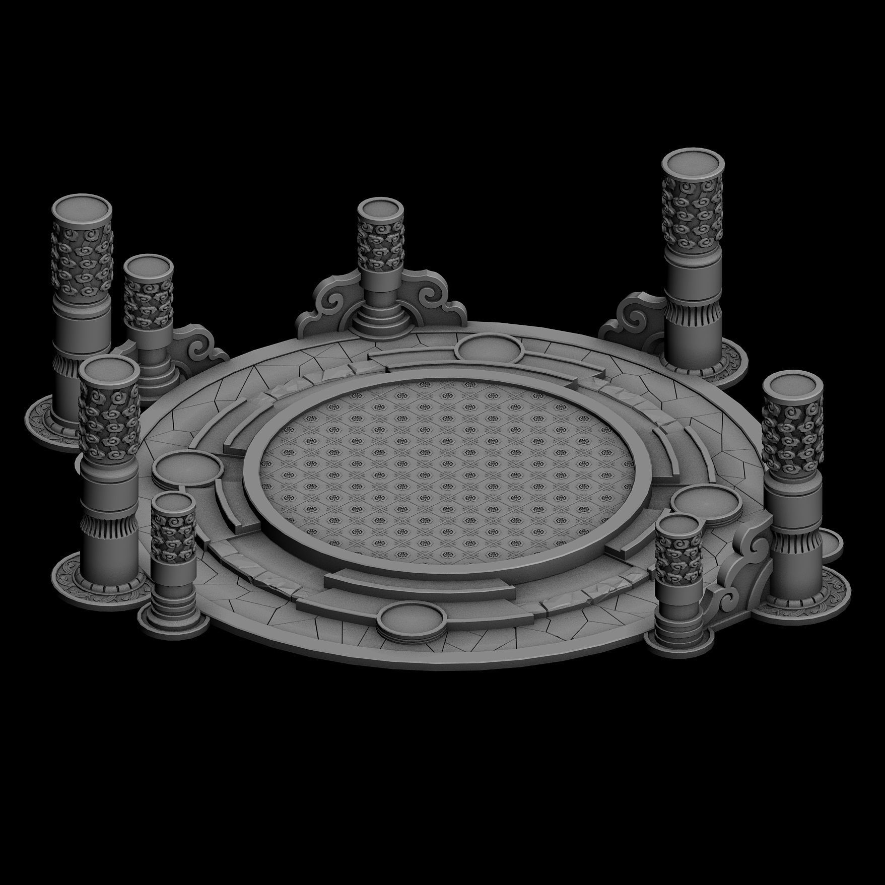 Building platform - round city center decoration 3D model_2