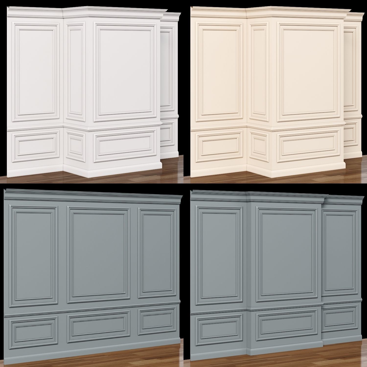 Wall molding 7  Boiserie classic panels Low-poly 3D model_1