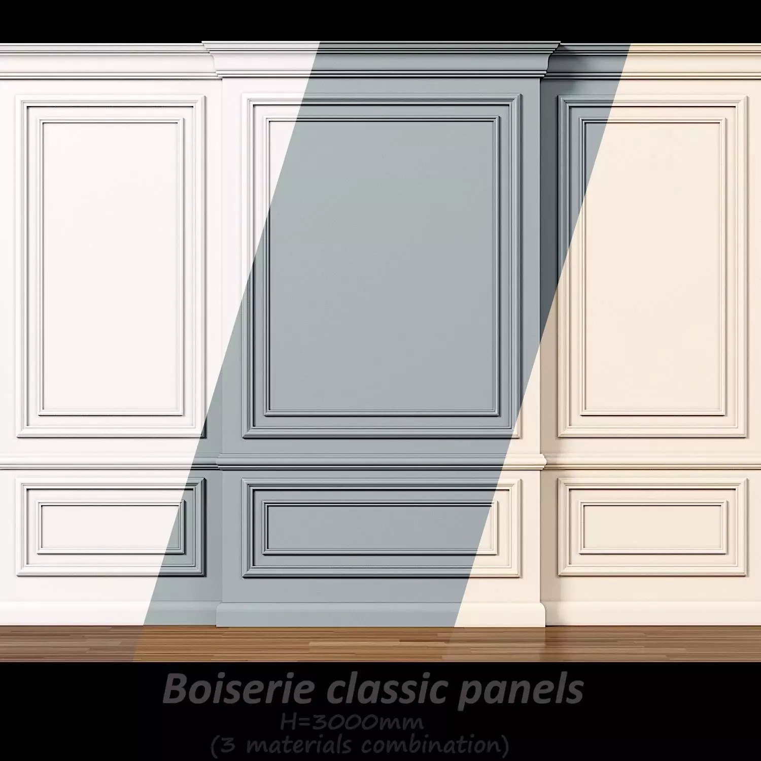 Wall molding 7  Boiserie classic panels Low-poly 3D model_0