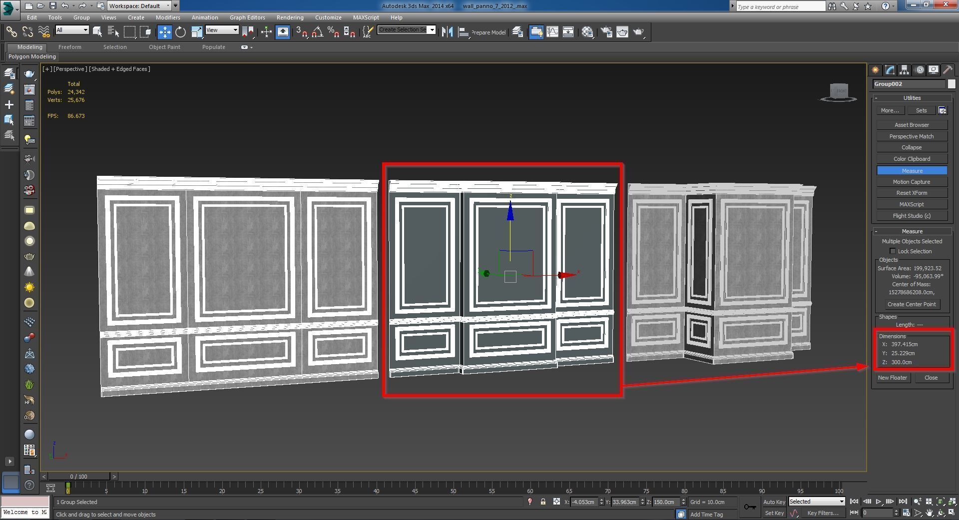 Wall molding 7  Boiserie classic panels Low-poly 3D model_10