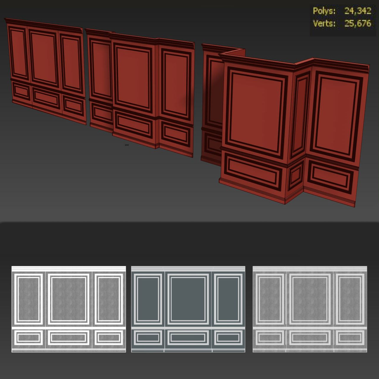 Wall molding 7  Boiserie classic panels Low-poly 3D model_5
