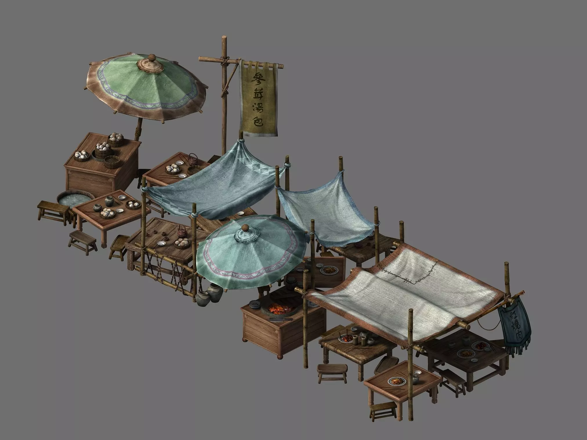 Street vendors - buns 3D model