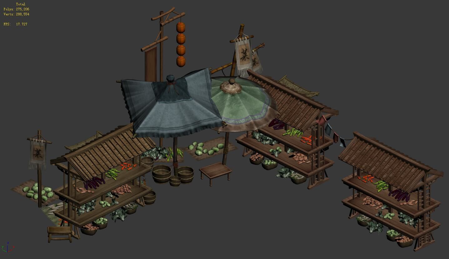 Street small traders - East City vegetable stalls 3D model_1