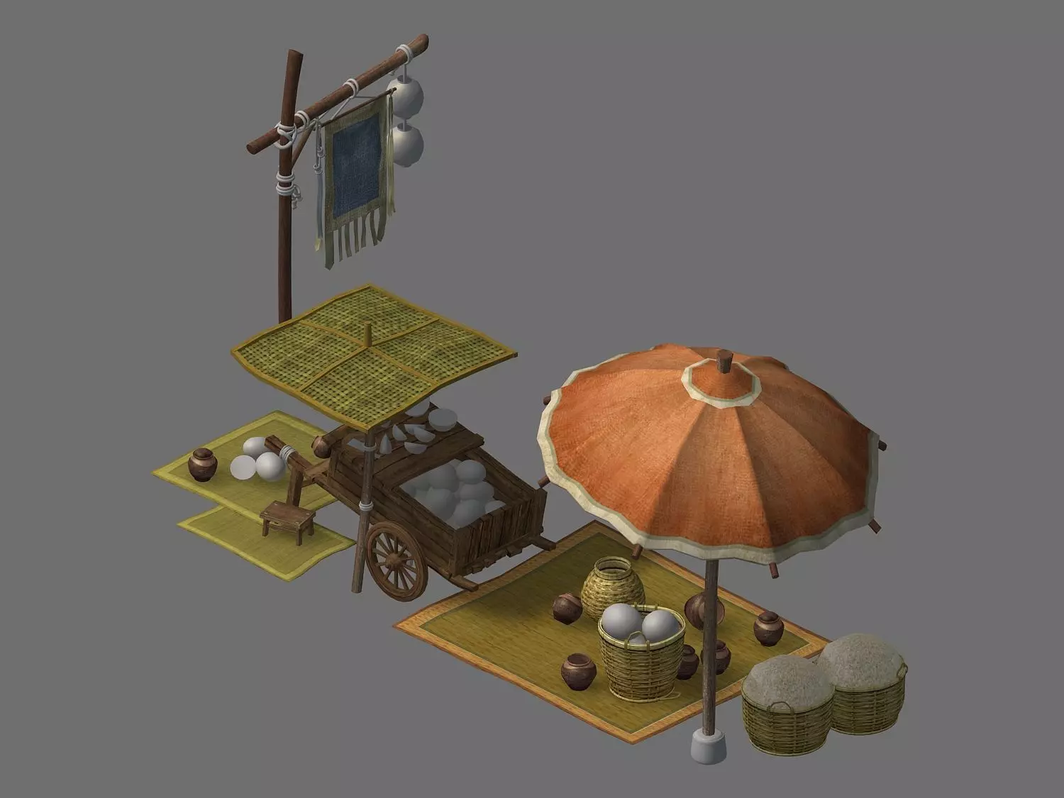 Street vendors - grocery stalls 01 3D model_0