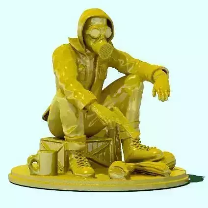 THE SURVIVALIST statue of man wearing gas mask