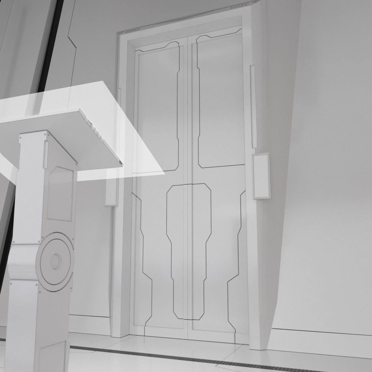 scifi corridor 3D model_7