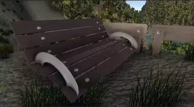 Wooden fences with door and a low poly chair Low-poly 3D model