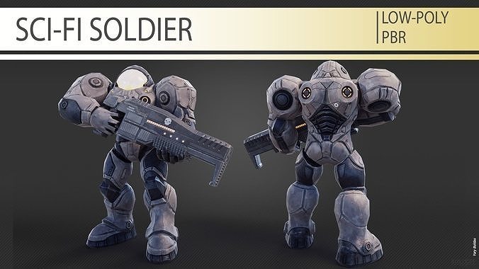 Sci-fi soldier rigged by CAT Object in 3ds max Low-poly 3D model